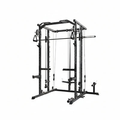 Power Cage, Smith Machine Squat Rack, Heavy Duty Power Rack for Home Gym with Pulley System, Dip Bar, LAT Pulldown, Multifunctional Squat Rack for Home Gym
