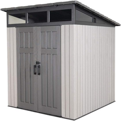 8.3 X 8.3 Ft Modern Outdoor Storage Shed with Clerestory Windows, Steel Reinforced, Lockable Doors, Adjustable Shelf and Wall Hooks, Uv-Protected, Gray