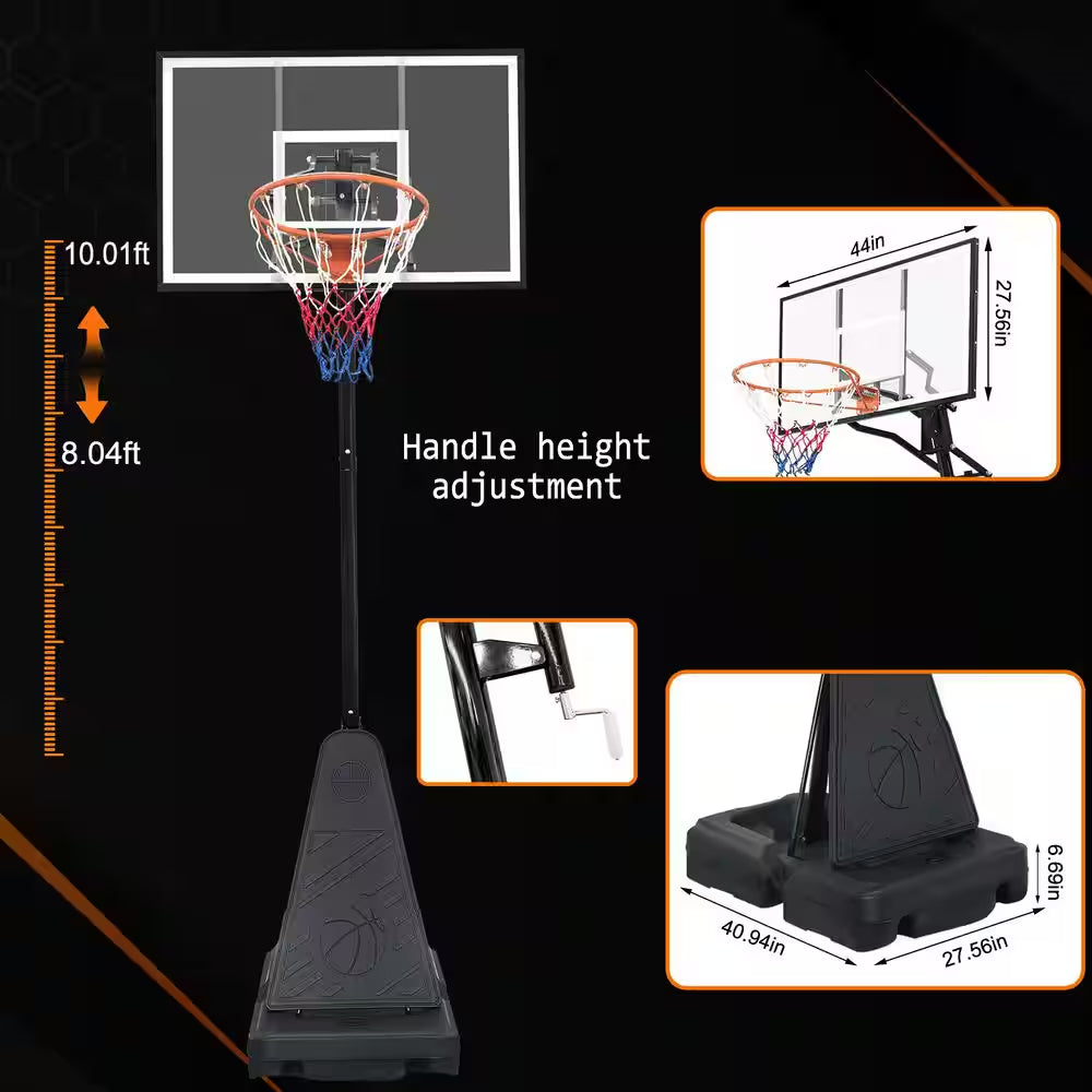 8-10 Ft. Adjustable Height Portable Basketball Hoop Basketball System with Basketball Hoop and Wheels