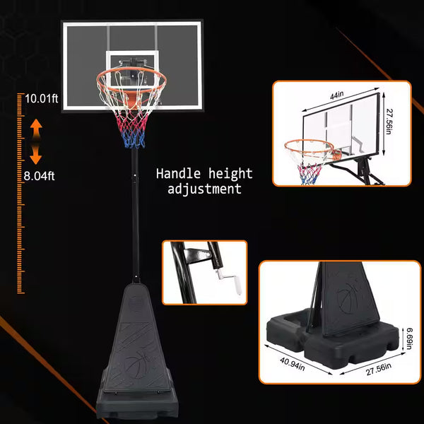 8-10 Ft. Adjustable Height Portable Basketball Hoop Basketball System with Basketball Hoop and Wheels
