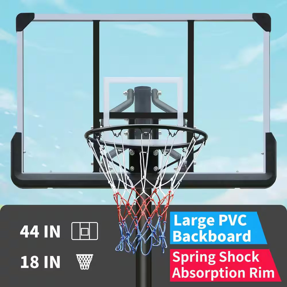 7.4 Ft. to 10 Ft. Portable Adjustable Height Basketball Hoop Backboard System with 44 In. Backboard and Wheels