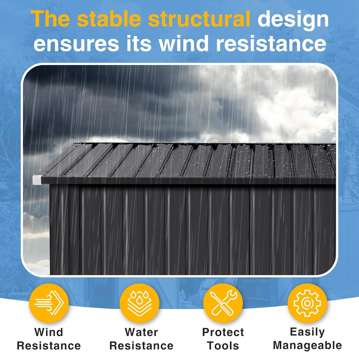 8'X12' Outdoor Lean to Storage Shed with Triple Doors Utility Galvanized Steel Sheds for Vertical Storage, Dual Lock Metal Shed with Sloped Roof for Mower,Bike,Garden Tools (Black)