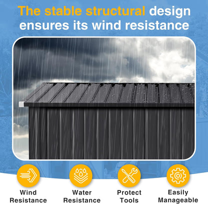 8'X12' Outdoor Lean to Storage Shed with Triple Doors Utility Galvanized Steel Sheds for Vertical Storage, Dual Lock Metal Shed with Sloped Roof for Mower,Bike,Garden Tools (Black)