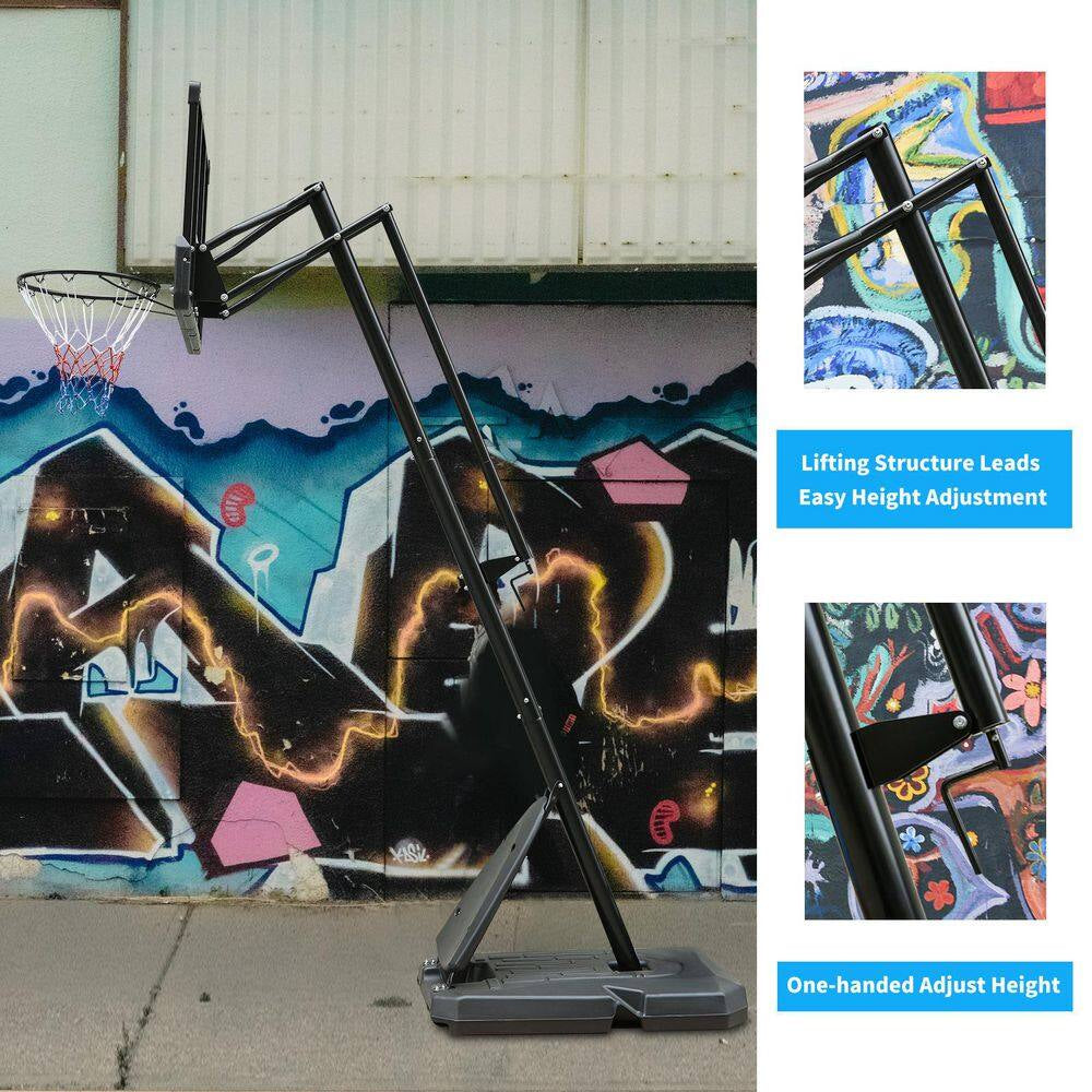 7.4 Ft. to 10 Ft. Portable Adjustable Height Basketball Hoop Backboard System with 44 In. Backboard and Wheels