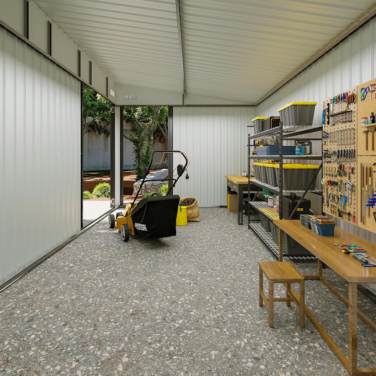 8'X12' Outdoor Lean to Storage Shed with Triple Doors Utility Galvanized Steel Sheds for Vertical Storage, Dual Lock Metal Shed with Sloped Roof for Mower,Bike,Garden Tools (Black)