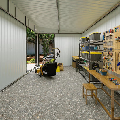 8'X12' Outdoor Lean to Storage Shed with Triple Doors Utility Galvanized Steel Sheds for Vertical Storage, Dual Lock Metal Shed with Sloped Roof for Mower,Bike,Garden Tools (Black)