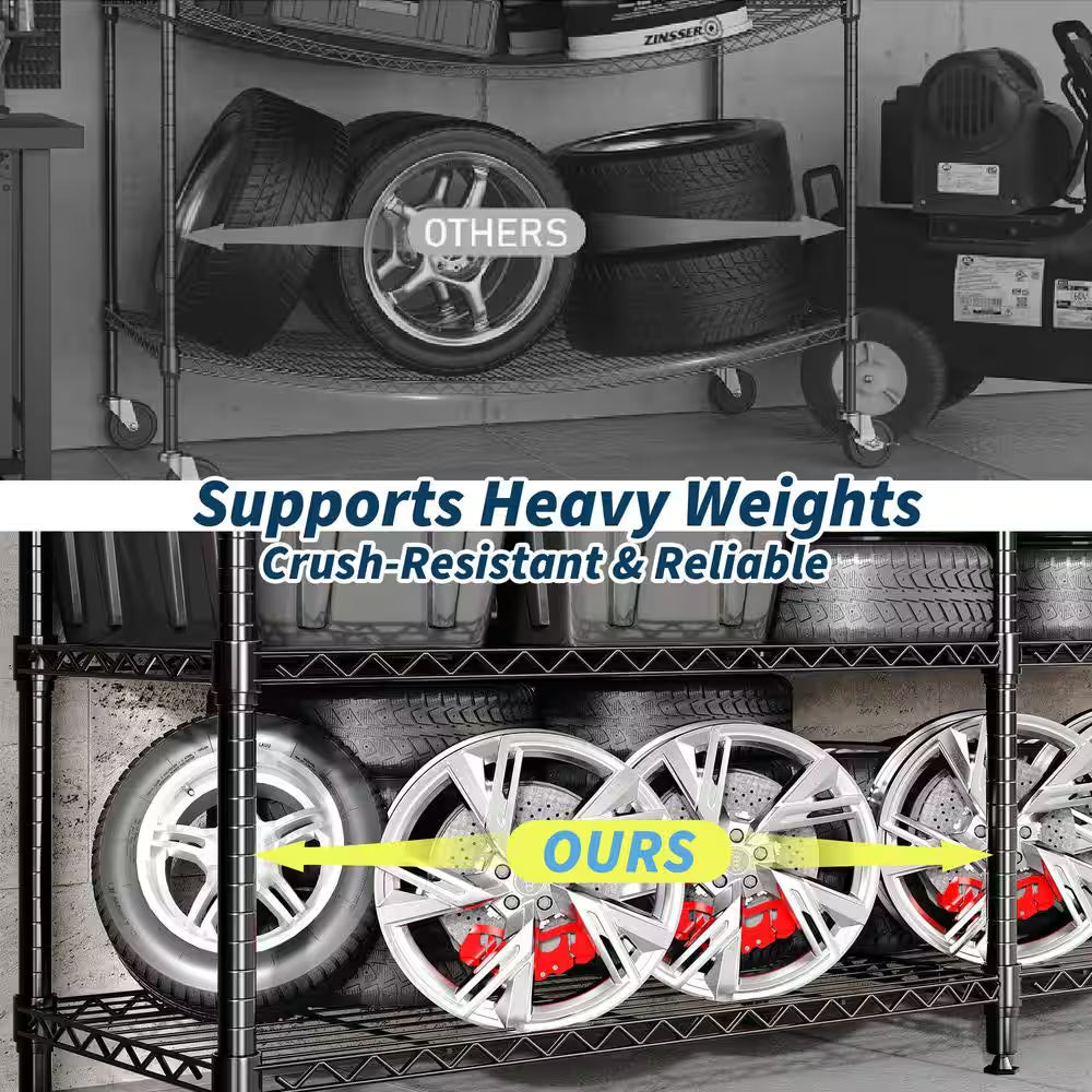 4-Tier Black L-Shaped Metal Storage Shelve Unit with Adjustable Shelf, Wire Shelving Rack for Kitchen Garage Bedroom