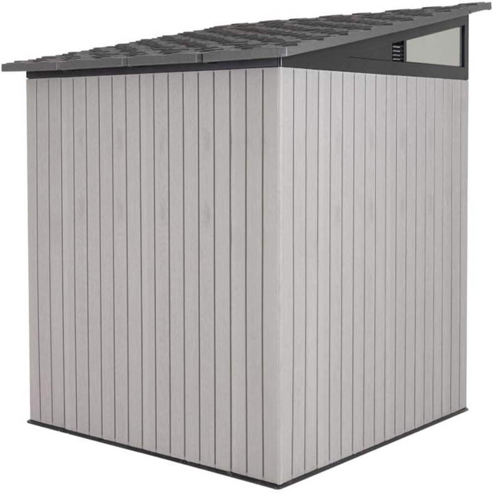 8.3 X 8.3 Ft Modern Outdoor Storage Shed with Clerestory Windows, Steel Reinforced, Lockable Doors, Adjustable Shelf and Wall Hooks, Uv-Protected, Gray