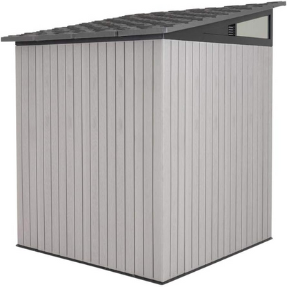 8.3 X 8.3 Ft Modern Outdoor Storage Shed with Clerestory Windows, Steel Reinforced, Lockable Doors, Adjustable Shelf and Wall Hooks, Uv-Protected, Gray