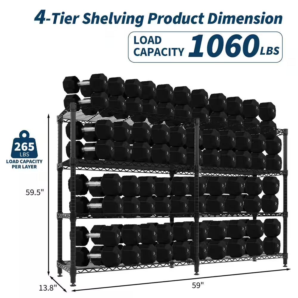 4-Tier Black L-Shaped Metal Storage Shelve Unit with Adjustable Shelf, Wire Shelving Rack for Kitchen Garage Bedroom