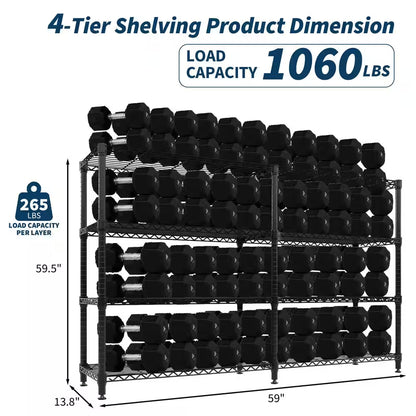 4-Tier Black L-Shaped Metal Storage Shelve Unit with Adjustable Shelf, Wire Shelving Rack for Kitchen Garage Bedroom
