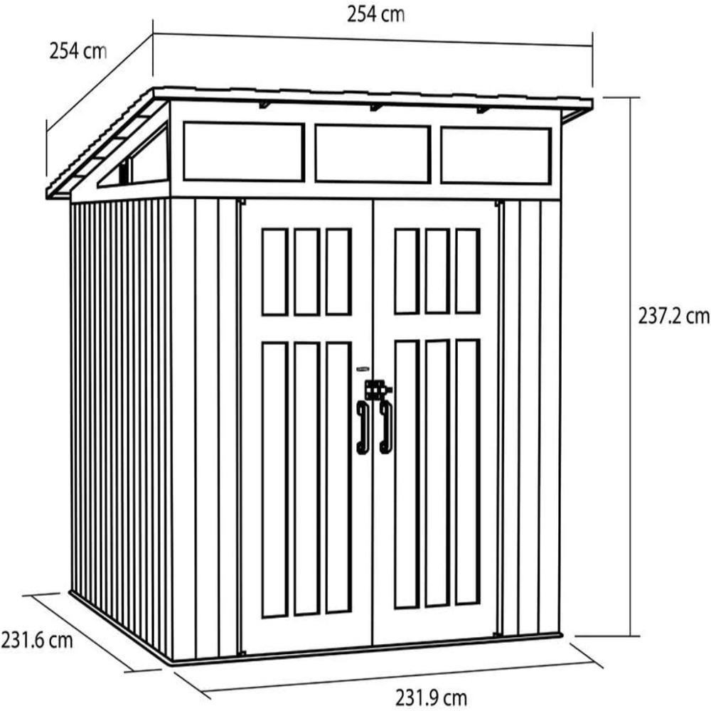 8.3 X 8.3 Ft Modern Outdoor Storage Shed with Clerestory Windows, Steel Reinforced, Lockable Doors, Adjustable Shelf and Wall Hooks, Uv-Protected, Gray