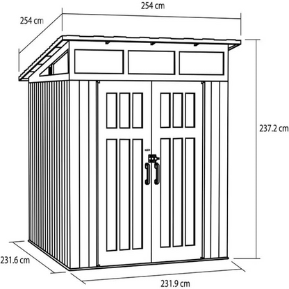 8.3 X 8.3 Ft Modern Outdoor Storage Shed with Clerestory Windows, Steel Reinforced, Lockable Doors, Adjustable Shelf and Wall Hooks, Uv-Protected, Gray