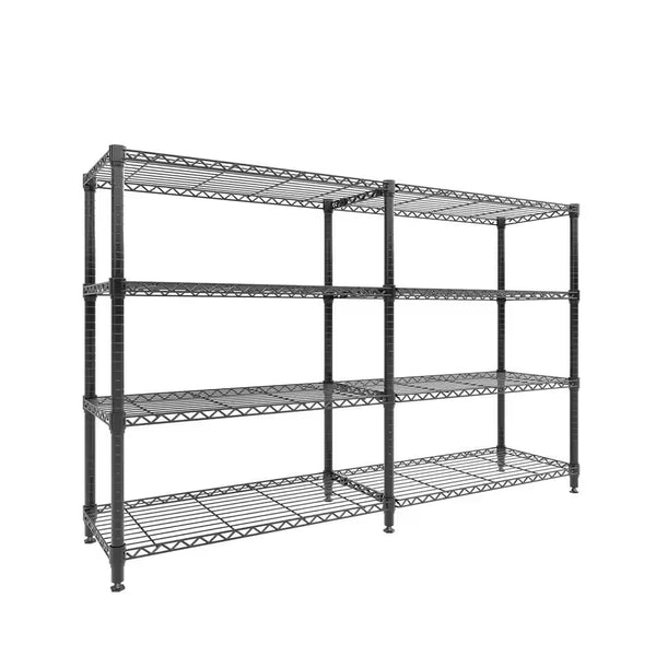 4-Tier Black L-Shaped Metal Storage Shelve Unit with Adjustable Shelf, Wire Shelving Rack for Kitchen Garage Bedroom