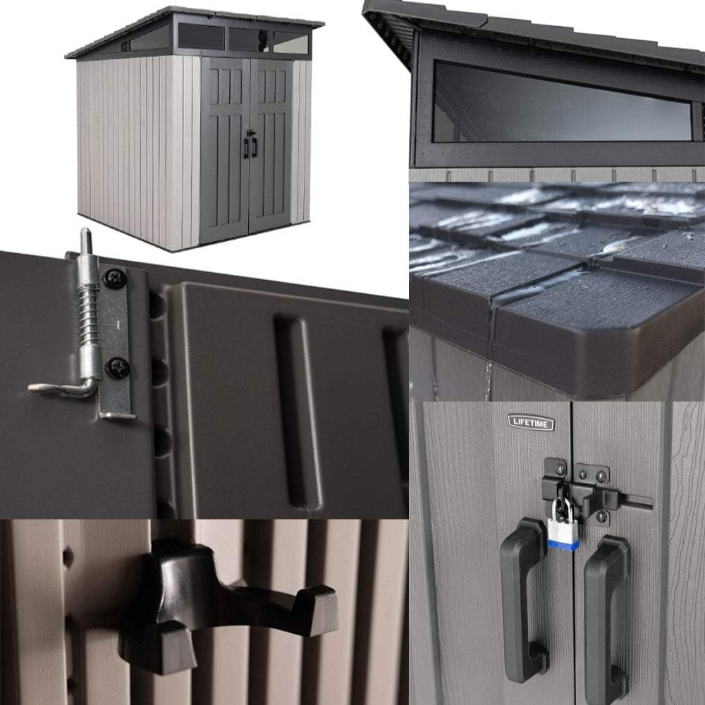 8.3 X 8.3 Ft Modern Outdoor Storage Shed with Clerestory Windows, Steel Reinforced, Lockable Doors, Adjustable Shelf and Wall Hooks, Uv-Protected, Gray