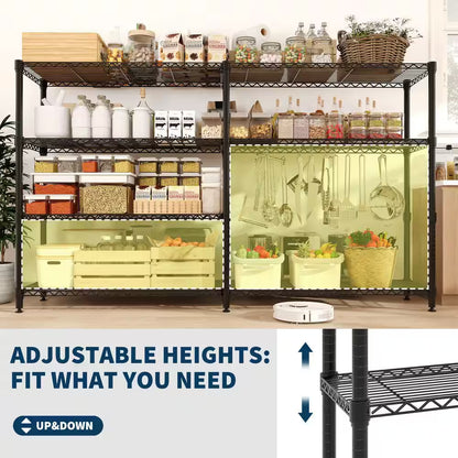 4-Tier Black L-Shaped Metal Storage Shelve Unit with Adjustable Shelf, Wire Shelving Rack for Kitchen Garage Bedroom