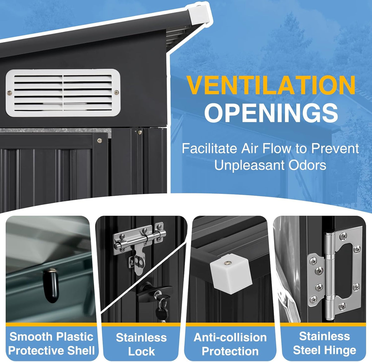8'X12' Outdoor Lean to Storage Shed with Triple Doors Utility Galvanized Steel Sheds for Vertical Storage, Dual Lock Metal Shed with Sloped Roof for Mower,Bike,Garden Tools (Black)