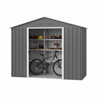 Outdoor Storage Shed 12 X 10 Ft, Outdoor Tool Metal Shed with Lockable Door, Air Vents and Sloping Roof, Metal Aluminum Waterproof Tool Sheds for Yard, Garden, Patio, Garage, Lawn, Gray