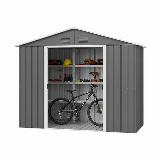 Outdoor Storage Shed 12 X 10 Ft, Outdoor Tool Metal Shed with Lockable Door, Air Vents and Sloping Roof, Metal Aluminum Waterproof Tool Sheds for Yard, Garden, Patio, Garage, Lawn, Gray