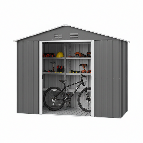 Outdoor Storage Shed 12 X 10 Ft, Outdoor Tool Metal Shed with Lockable Door, Air Vents and Sloping Roof, Metal Aluminum Waterproof Tool Sheds for Yard, Garden, Patio, Garage, Lawn, Gray