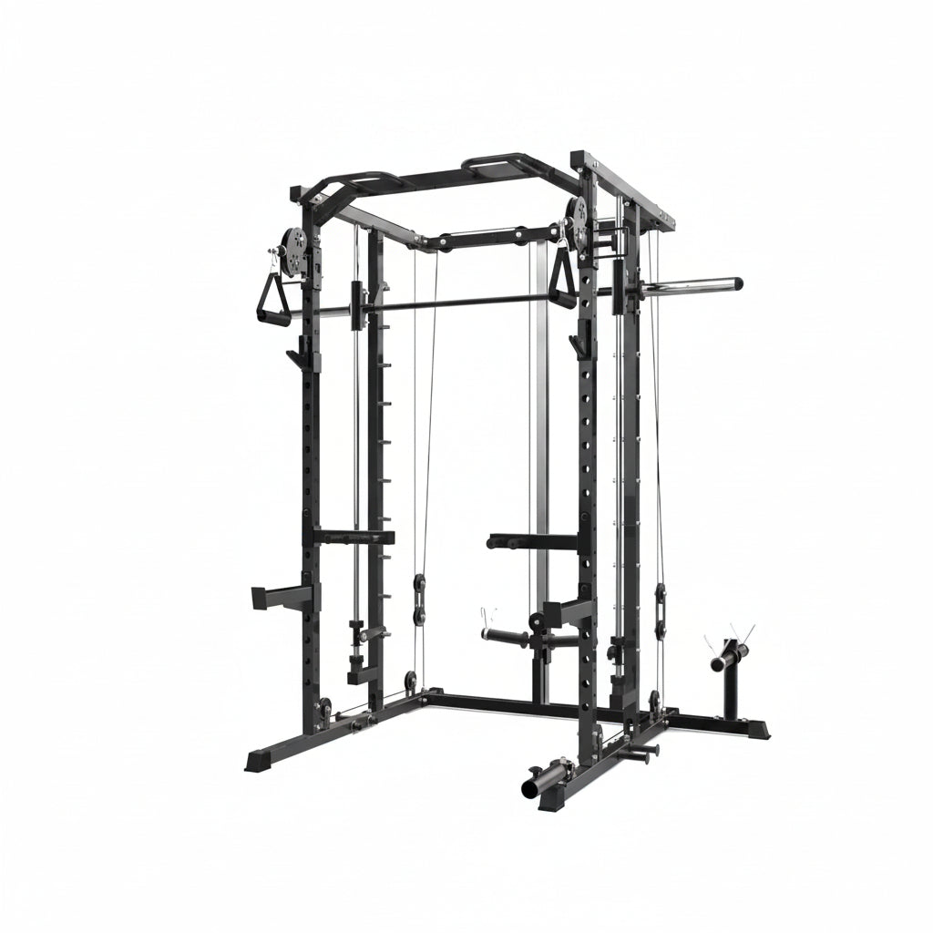 Power Cage, Smith Machine Squat Rack, Heavy Duty Power Rack for Home Gym with Pulley System, Dip Bar, LAT Pulldown, Multifunctional Squat Rack for Home Gym