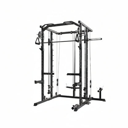 Power Cage, Smith Machine Squat Rack, Heavy Duty Power Rack for Home Gym with Pulley System, Dip Bar, LAT Pulldown, Multifunctional Squat Rack for Home Gym