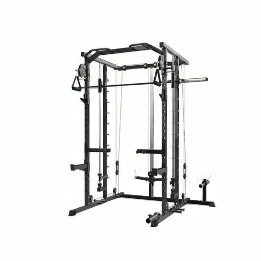 Power Cage, Smith Machine Squat Rack, Heavy Duty Power Rack for Home Gym with Pulley System, Dip Bar, LAT Pulldown, Multifunctional Squat Rack for Home Gym